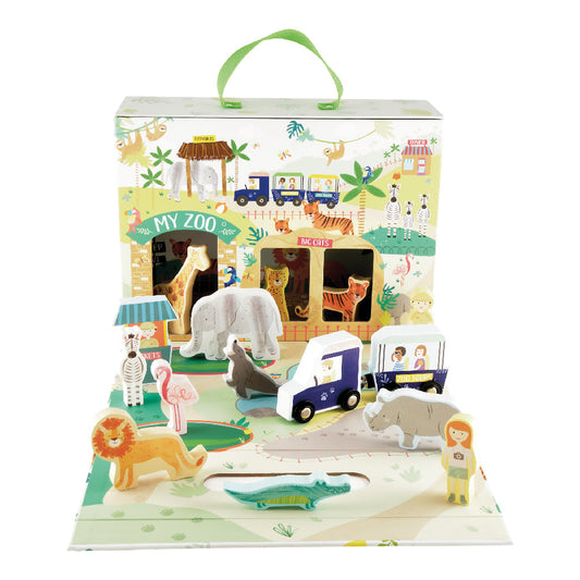 Playbox med träfigurer- Djungel & Zoo