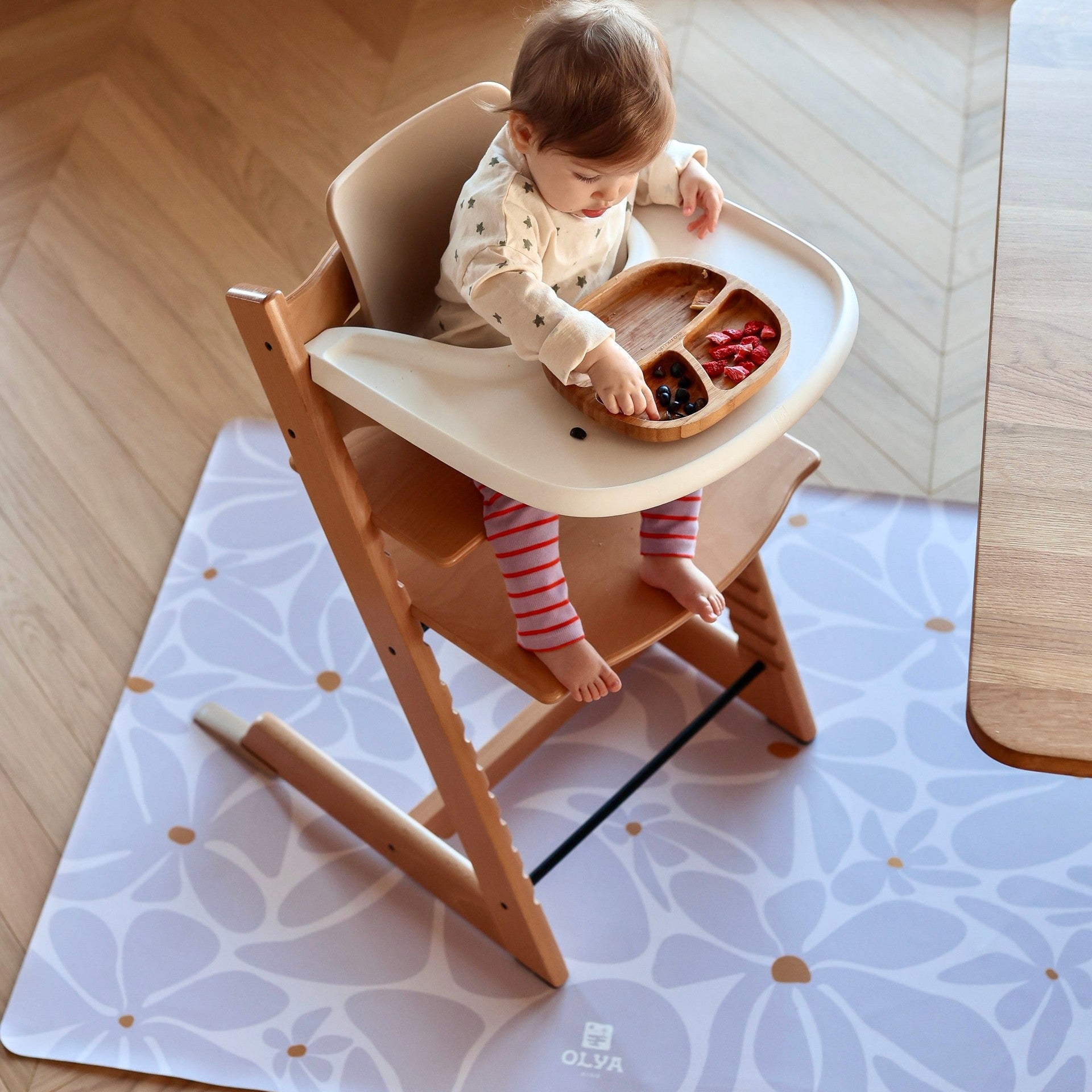 Kids Mealtime Floor Mat, Non-Slip & Waterproof - Daisy Lavender