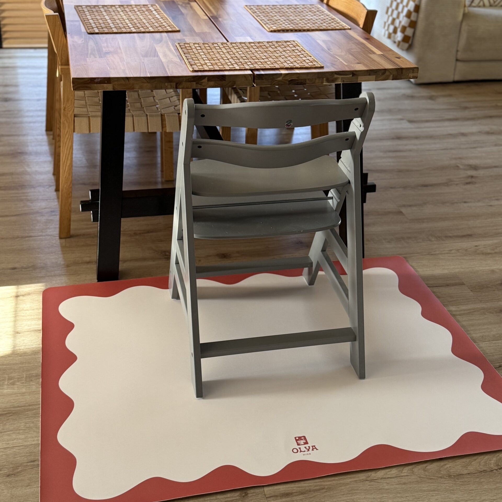 Kids Mealtime Floor Mat, Non-Slip & Waterproof - Red Frame